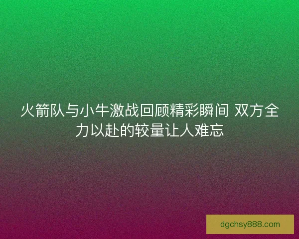 火箭队与小牛激战回顾精彩瞬间 双方全力以赴的较量让人难忘